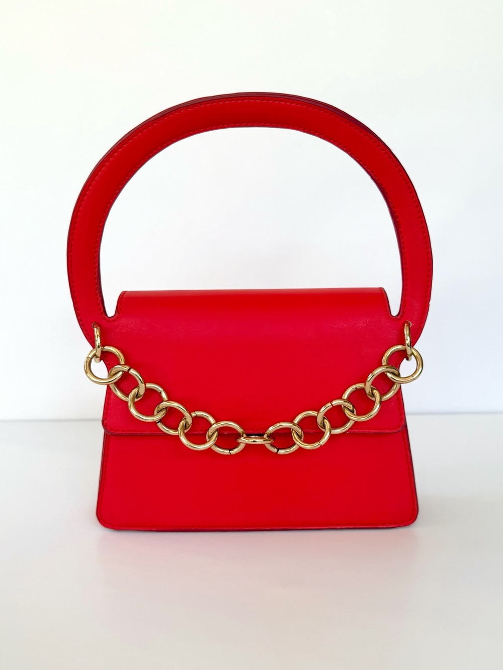 Red Mini Flap Top-Handle Crossbody Bag Gold Chain